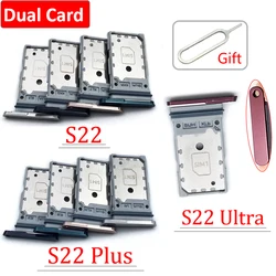 Dual Card Phone Sim SD Card Tray SIM Chip Holder Slot Adapter Drawer Part With Pin For Samsung S22 Plus Ultra