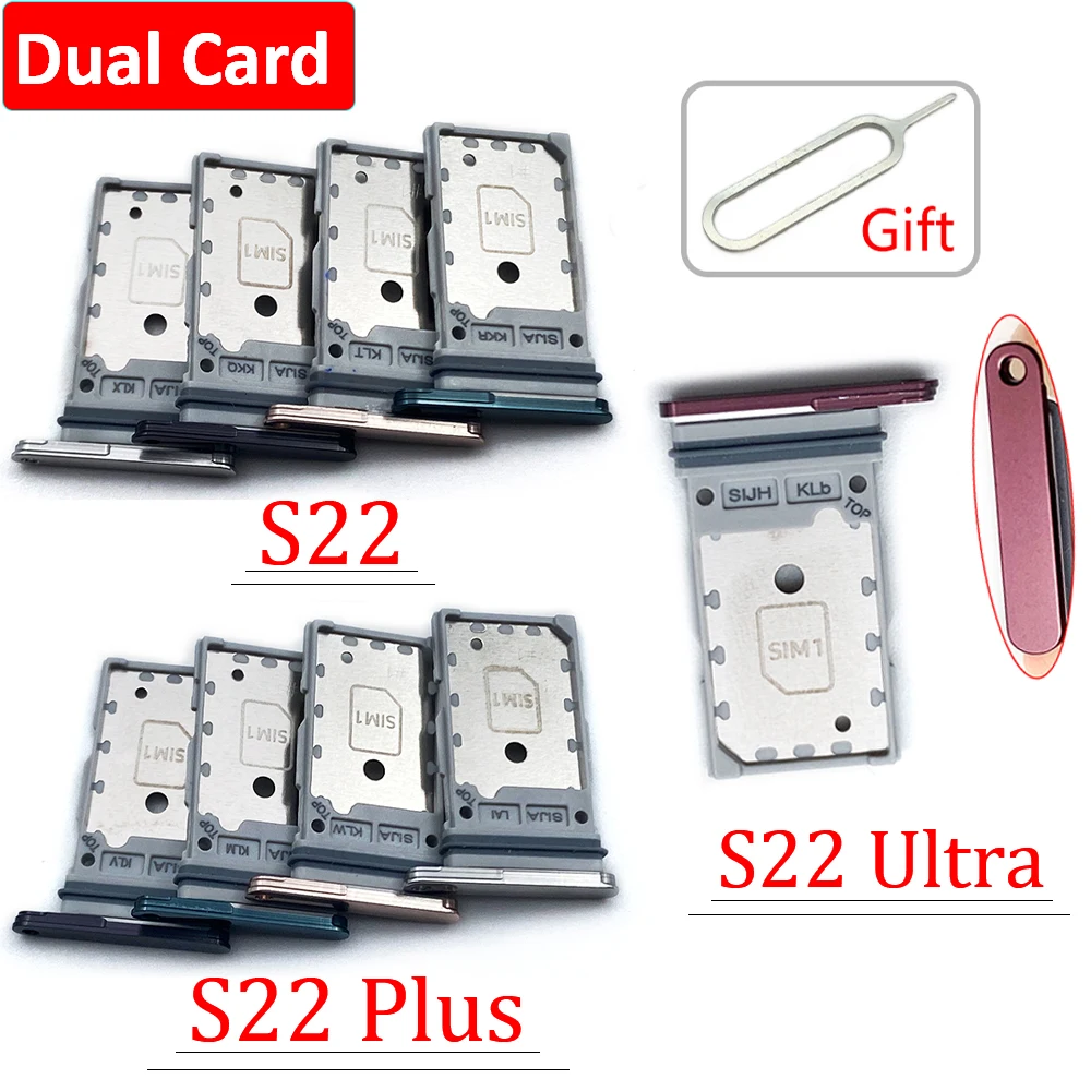 Dual Card Phone Sim SD Card Tray SIM Chip Holder Slot Adapter Drawer Part With Pin For Samsung S22 Plus Ultra