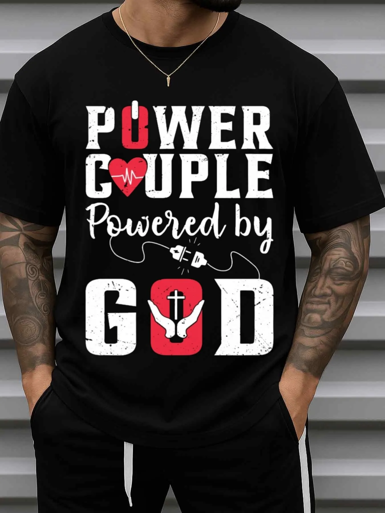 Men's T-Shirt with Scriptural Print of God's Power - Breathable Round-Neck Short-Sleeve Casual Wear, Suitable for Church Activities, Summer Wear, and Religious Gifts