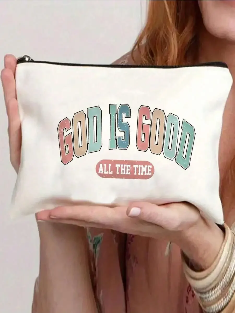 

1pc Christian Makeup Bag, Jesus Print Makeup Bag, God Letter Print Makeup Bag, "Faith Over Fear" Christian Print Makeup Bag, Zip