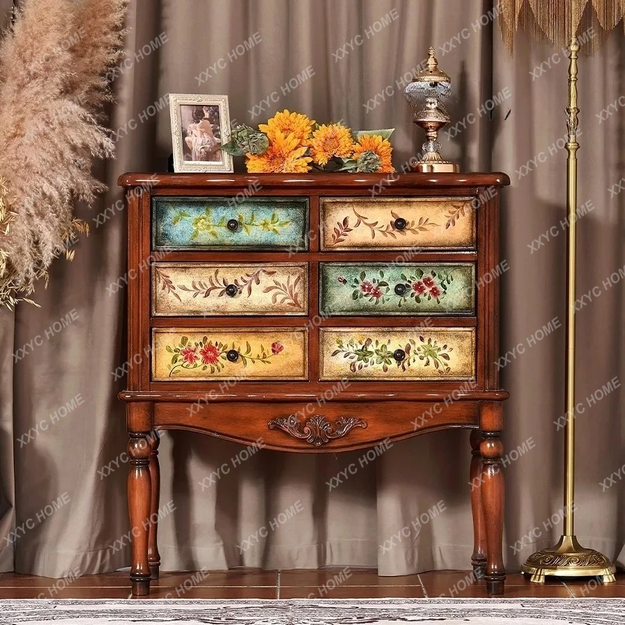 

L rural entrance cabinet solid wood living room home storage hand-painted storage bedroom living room dining side cabinet