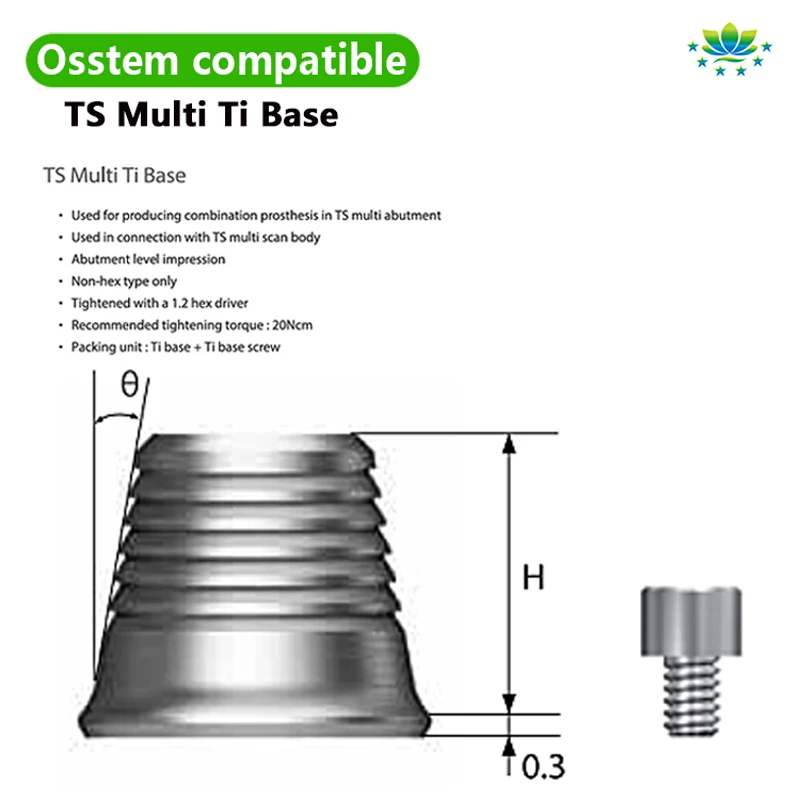 Abutment Titanium Grade 5 Ti-Base CAD/CAM OSSTEM Hiossen Multi Unit MUA, Implan Presisi Tinggi OEM untuk Klinik & Laboratorium Gigi