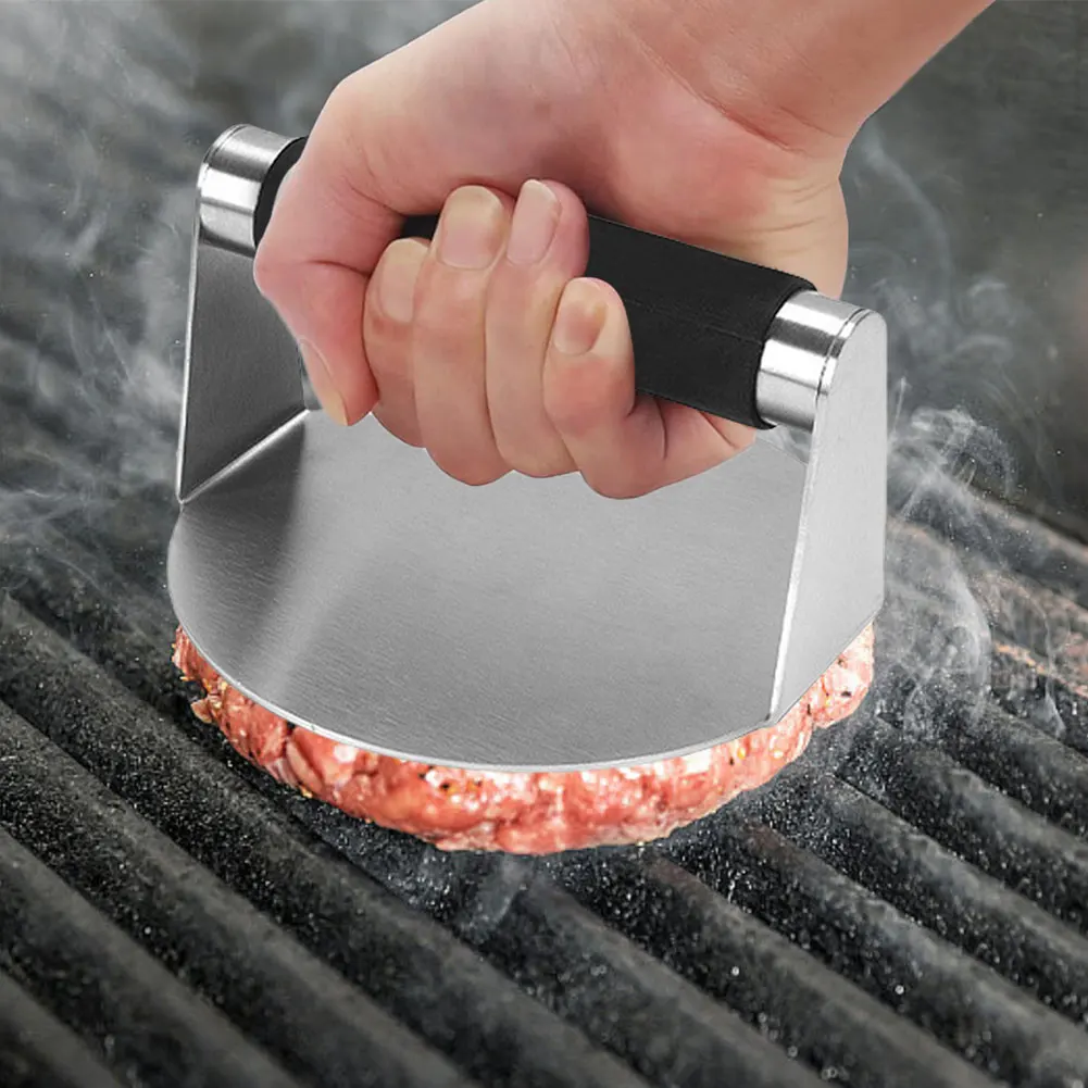 

1/2 шт., 5,5-дюймовый гриль-пресс из нержавеющей стали с ручкой против ожогов, пресс для гамбургеров, круглый инструмент для разбивания гамбургеров для мяса бекона