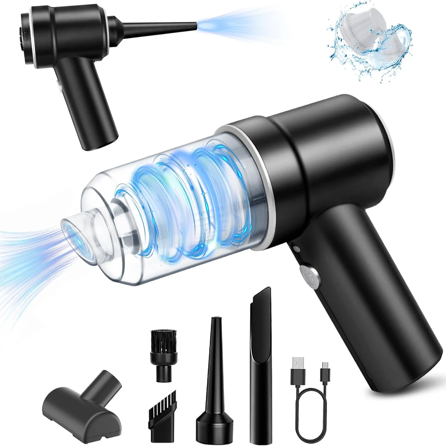 Aspirateur sans fil, Mini aspirateur, aspirateur de voiture avec LED, plumeau et aspirateur 2 en 1 Rechargeable, aspirateur Portable pour