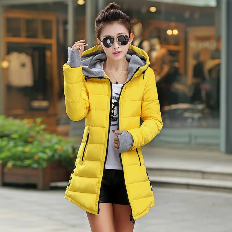 

2022 Autumn Winter Slim Down Cotton Jacket Female Medium-long Thickening with A Hood Women's Gloves Wadded Coat Cheap Wholesale