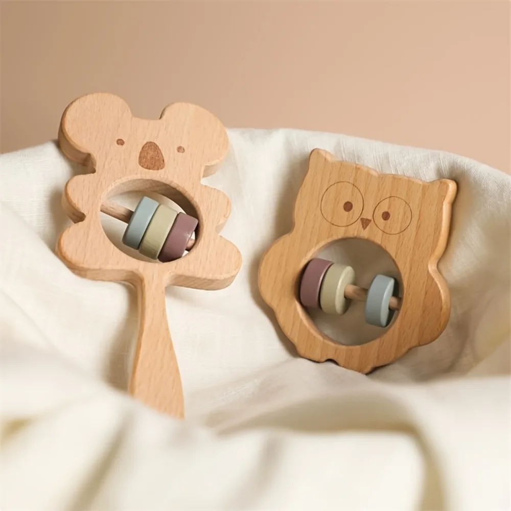 Sonajeros de mano de animales de madera para bebé, juguetes calmantes para aprender a gatear, regalos perfectos para recién nacidos, 1 Uds.