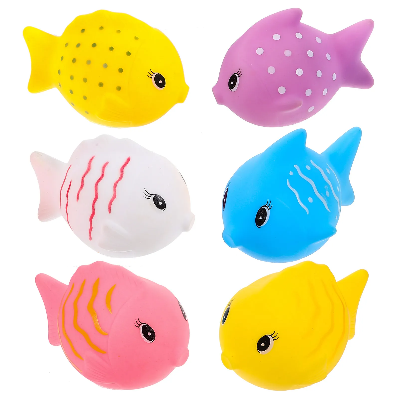Set di 6 Giocattoli Galleggianti in Vinile a Forma di Pesce per il Bagnetto, Essenziali per Neonati, con Simpatici Motivi Animali, Colori Vivaci, Spremibili e Sonori