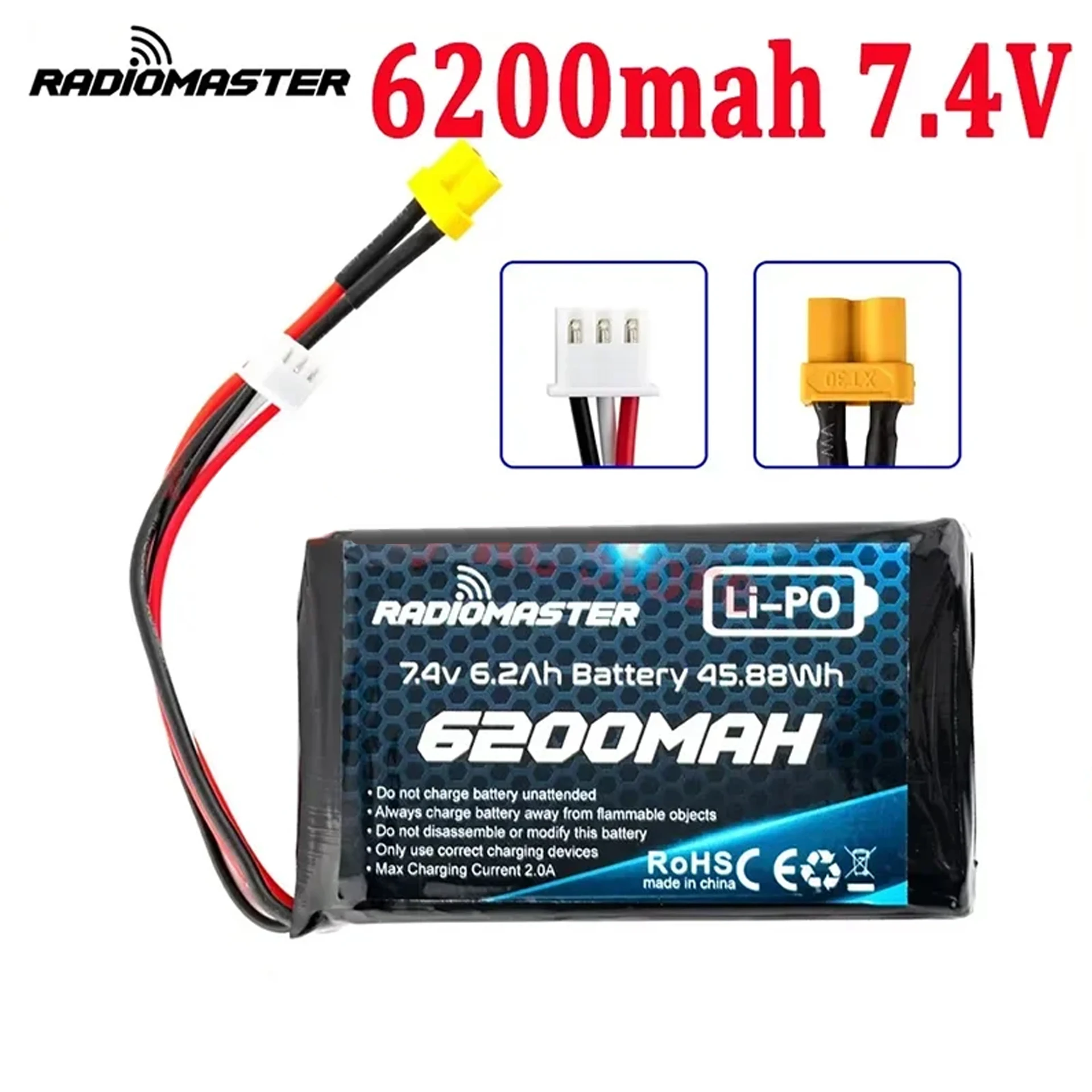 RadioMaster 6200 мАч LiPo аккумулятор 7,4 В 2S Lipo передатчик аккумулятор для TX16S/TX16S MKII Boxer Max 2A 85 мм x 50 мм x 21 мм RadioMaster 6200 мАч LiPo аккумулятор 7,4 В 2S Lipo передатчик аккумулятор для TX16S/TX16S MKII Boxer Max 2A 85 мм x 50 мм x 21 мм