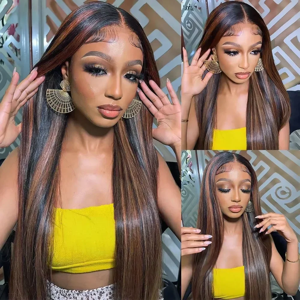 200 Density FB/30 Highlight Colored Transparent Lace Frontal Wigs 13x6 Straight Human Hair 46 Inch 13x4 HD Full Lace Front Wigs