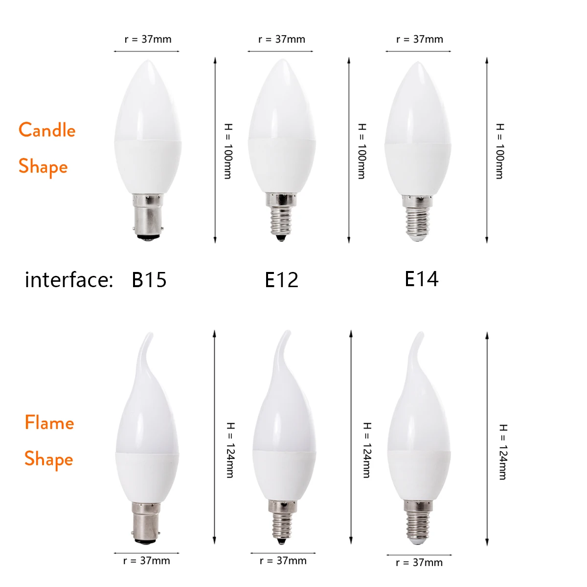 Dimmable 5W AC 220V LED Chandelier Candle Flame Shape Light Bulb E14 E12 B15  240V Cold Warm White Replace Halogen Decor Lamps