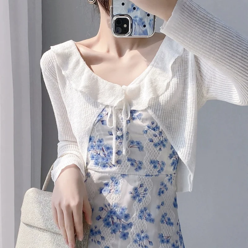 

Women's Knitted Cardigan Thin Air-Conditioned Summer Shawl Ice Silk Fairy Style Small Camisole Skirt Outerwear