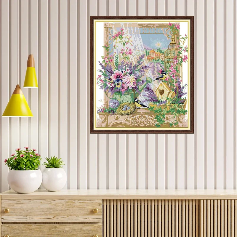 

Joy Sunday Aida 16CT 14CT 11CT Flowers Printed Cross Stitch Kits Fabric DIY Folk Craft Kits Home Deco Handmade Embroidery Set