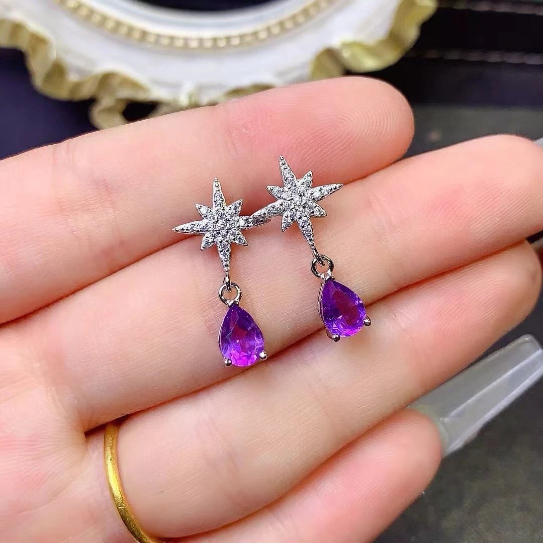 

KJJEAXCMY Fine Jewelry Natural Amethyst Earrings For Women S925 Pure Silver Exquisite Inlaid High Clarity Gem Support Testing