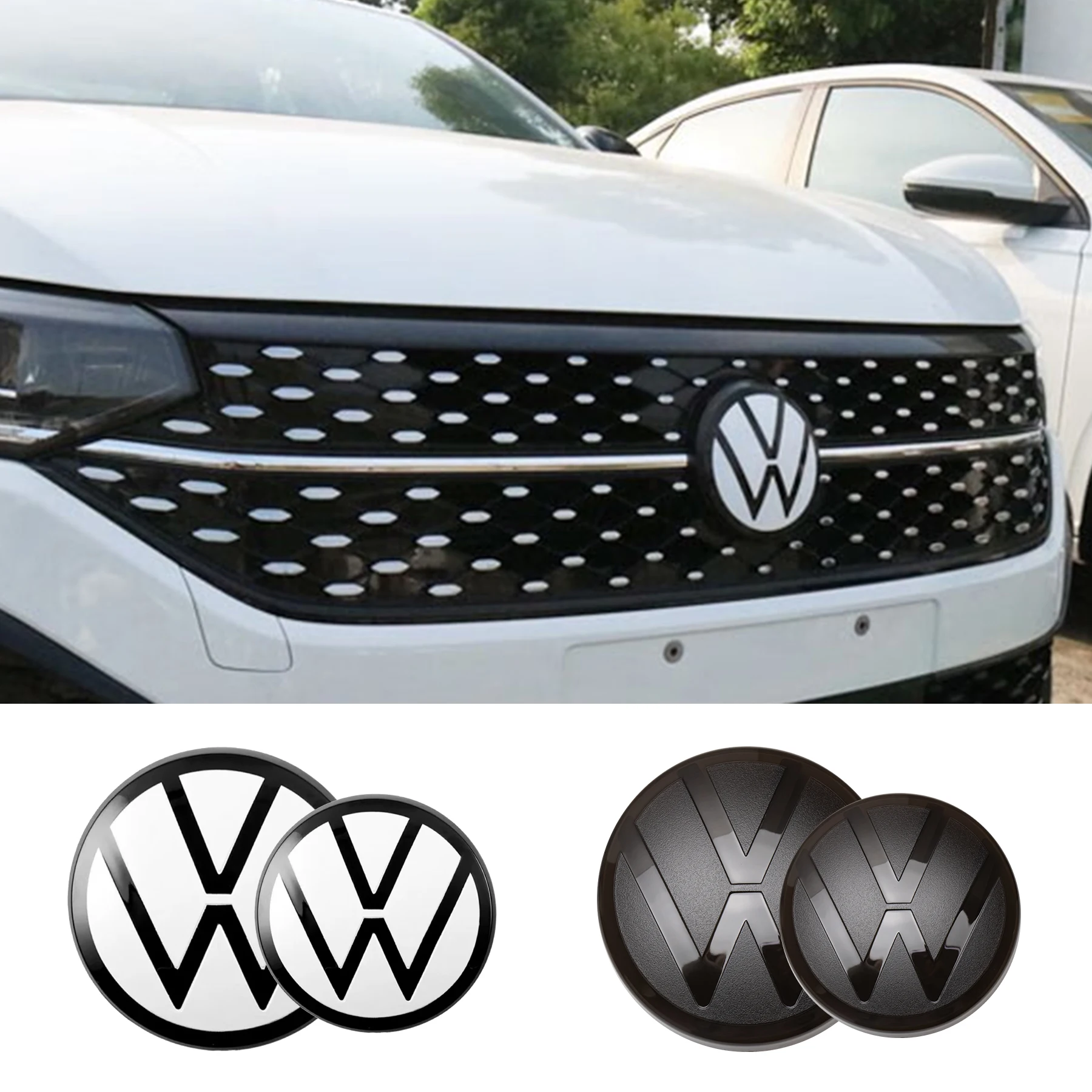 A set Black/White Mirror Car Front Grill Badge Emblem Stickers Car Logo Accessories For VW 2017-2020 Tiguan Golf Scirocco Lavida