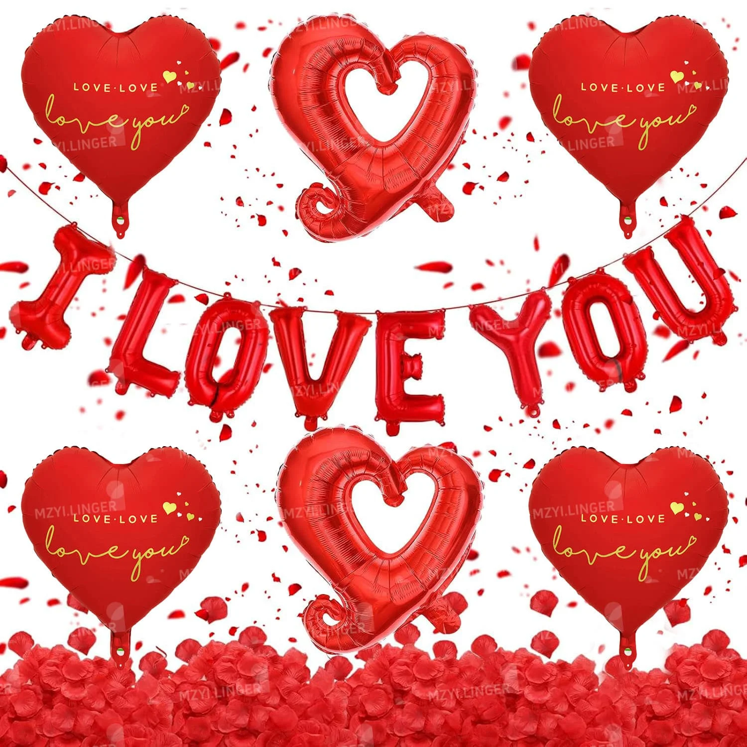 I LOVE YOU Balloon Set Simulation Petals Decor for Proposal Wedding Decoration Indoor and Outdoor Romantic Decor Birthday Decor