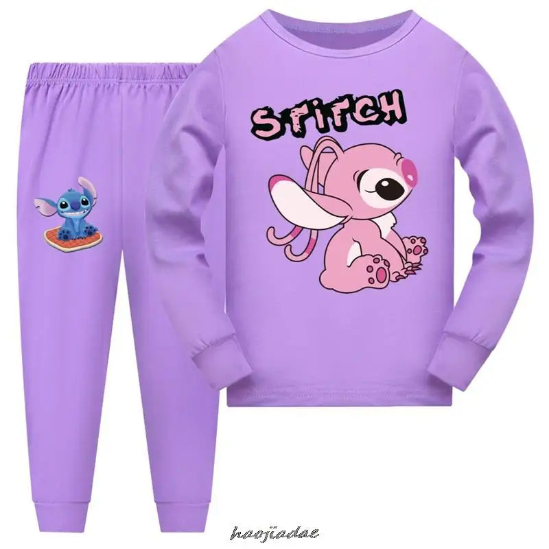 Pijamas de Lilo y Stitch para niños y niñas, ropa de dormir de manga larga, conjuntos de pijamas de algodón para niños de 2 a 15 años, primavera y