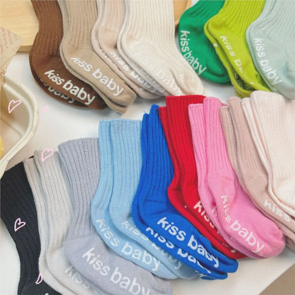 New children's socks baby solid color mid-calf socks dispensing baby sokken comfortable cotton sock double-needle socks infant