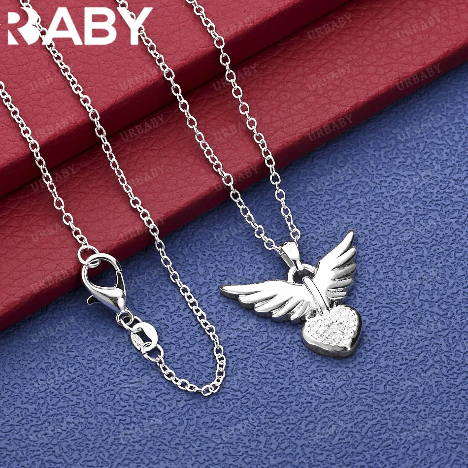 

URBABY 40-75 см стерлингового серебра 925 пробы циркон крылья сердце кулон ожерелье подарок на годовщину популярная дикая мода романтический