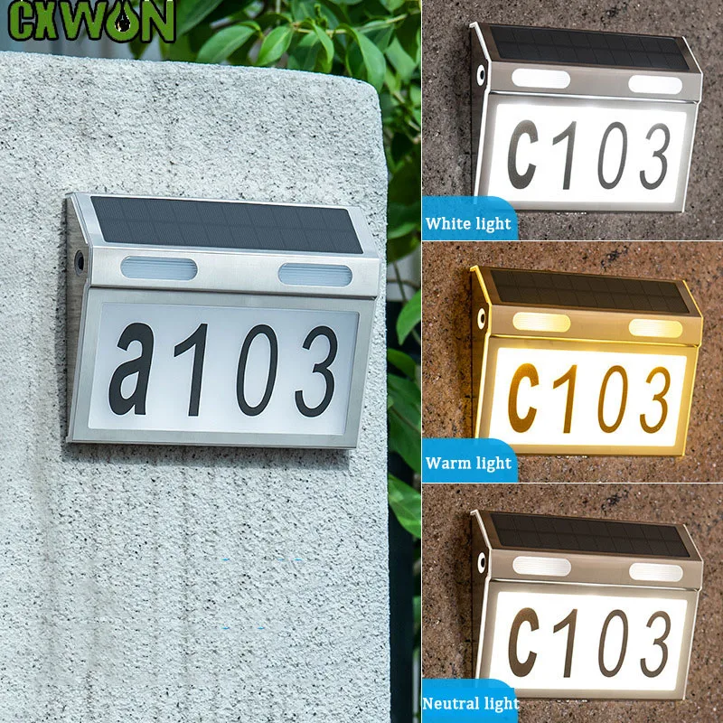 Solar House Number Light Outdoor Waterproof Stainless LED Solar Wall Lamp Warm/White/Neutral Lighting Light Yard Door Fence