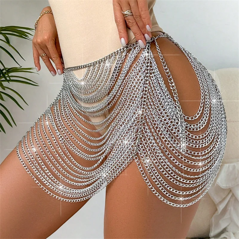 Schicht auf Schicht Metall Quaste Röcke für Frauen handgemachte Sexy Kette Sommer Strand Nachtclub Party Rock Gürtel Zubehör – Detail 1