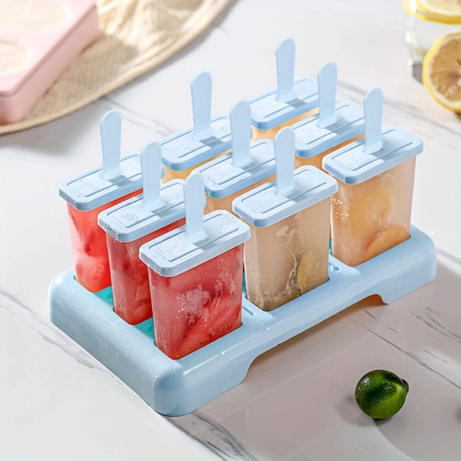 

10-Slot Plastic Popsicle Molds with Lids - BPA-Free Ice Maker Set, Reusable Homemade Treat Molds for Family Fun, Kitchen Gadge