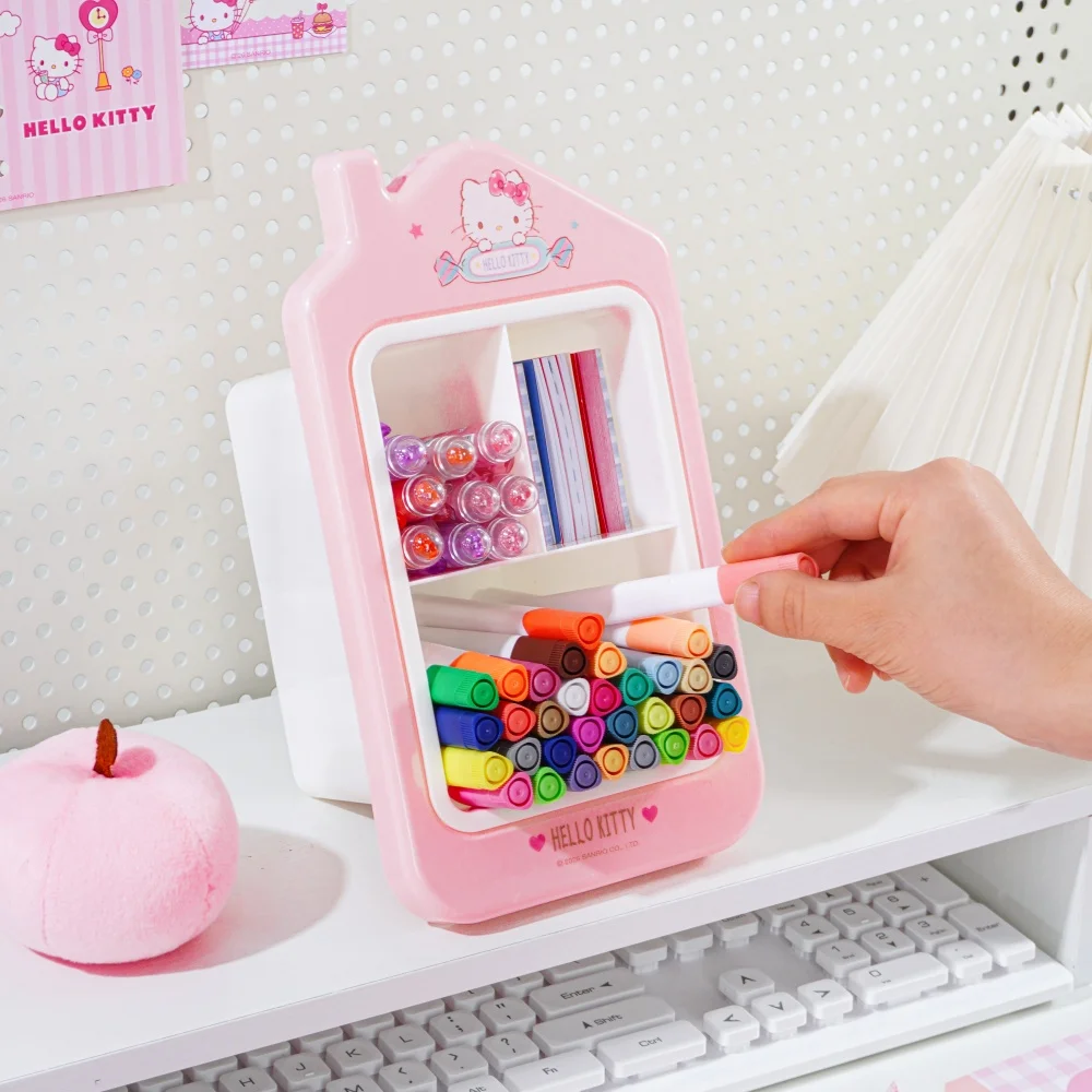 Genuine Hello Kitty Cartoon House Style Brush Pot Sanrio Kt Cat Desk Decor Pen Holder For Gel Pen Sticker Sticky Note Stationery