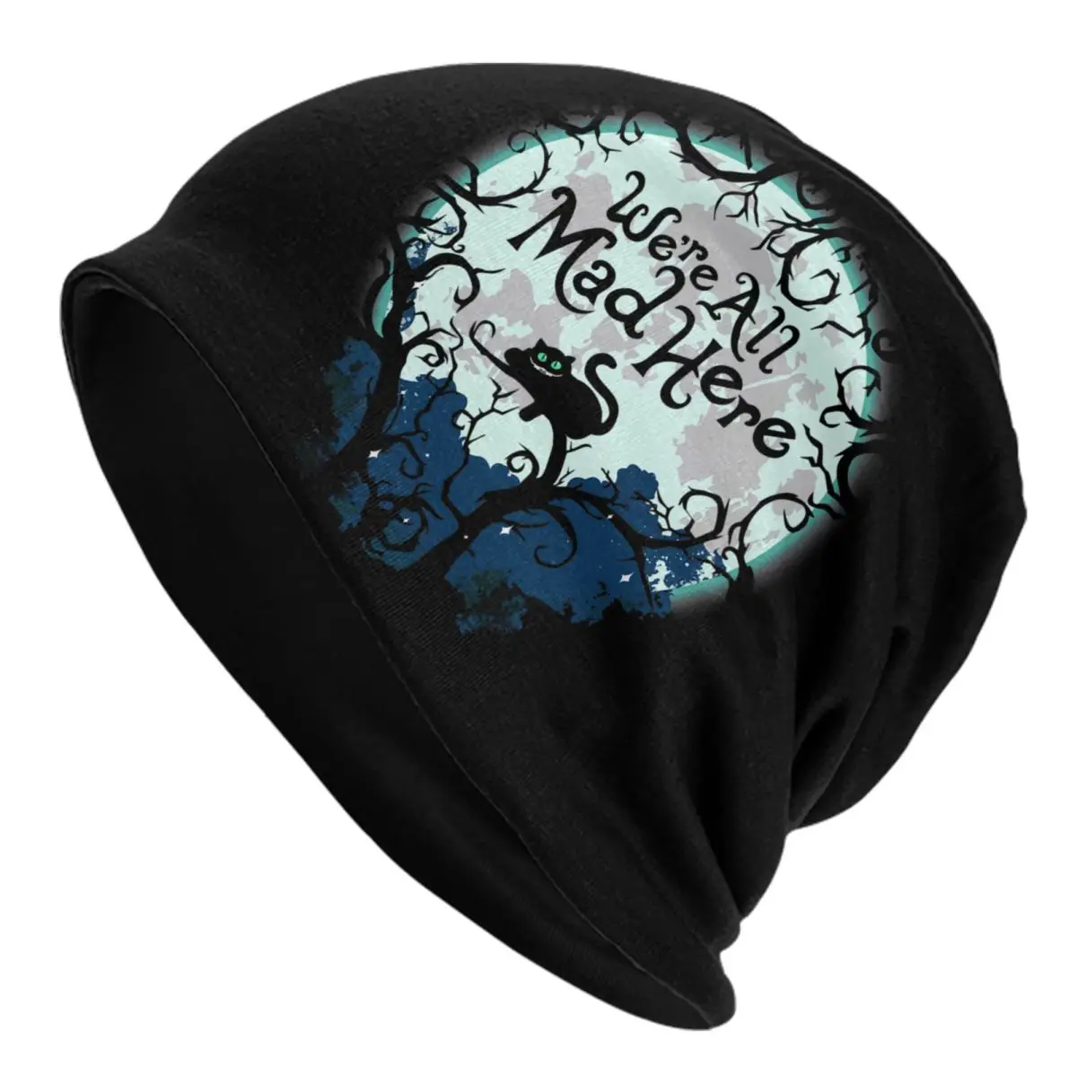 

Custom Cheshire Cat Skullies Beanies Caps Unisex Winter Warm Knitting Hat Women Men Cool Adult Were All Mad Here Bonnet Hats Cap
