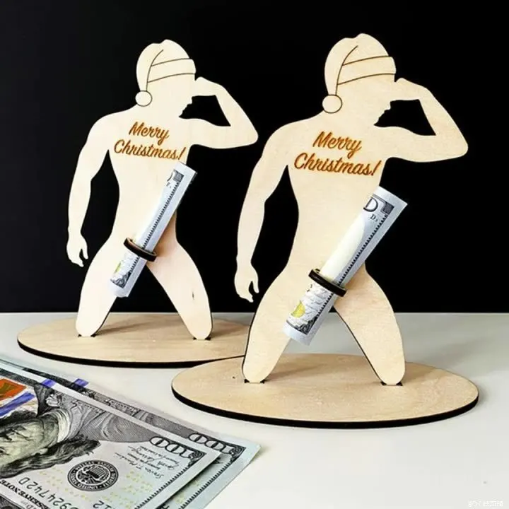 Funny Money Holder Novelty Creative Wooden Wacky Naked Man Money Clip Wooden Home Decoration Christmas Ornaments