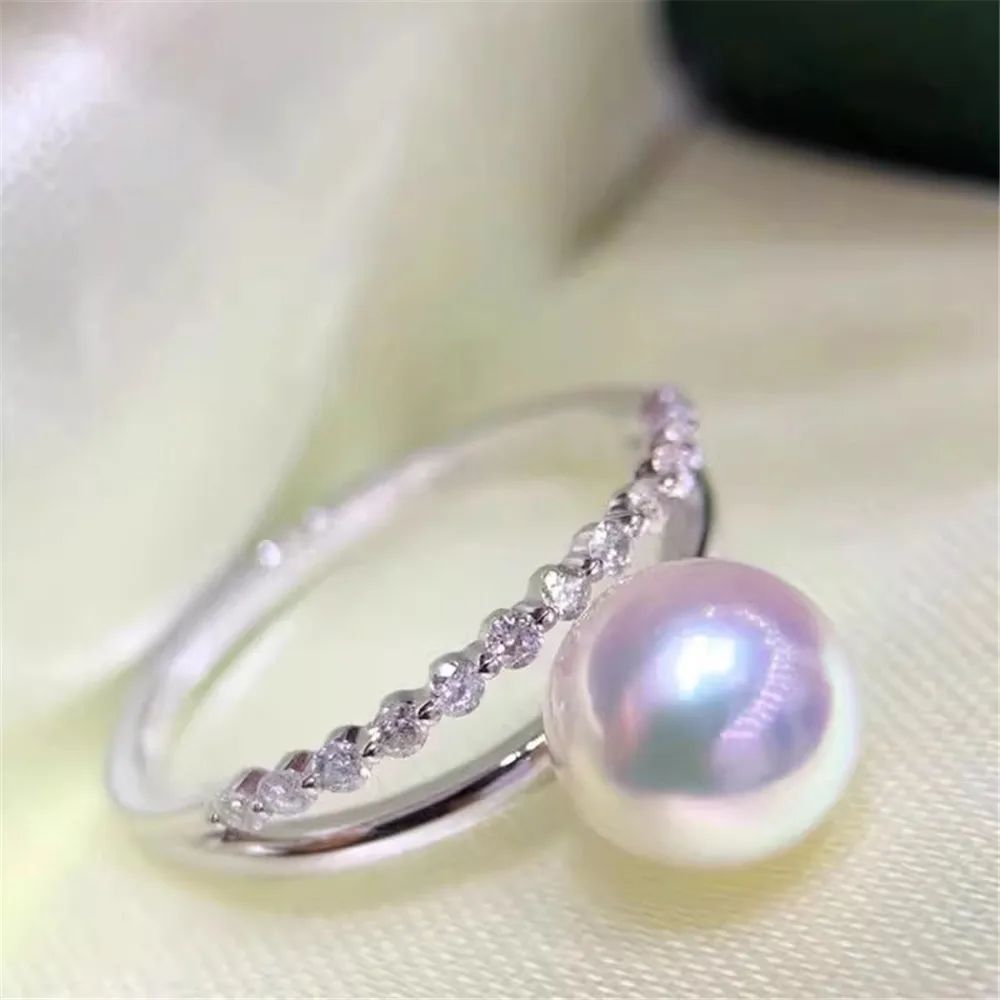 DIY Pearl Ring Accessories S925 Sterling Silver Pearl Ring Empty Holder Trendy Ring Fit 8-9mm Round Flat Beads Z234