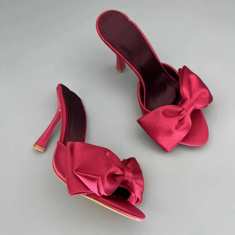 

Niche Bow High-heeled Slippers French Cool Drag Half Slippers New High-heeled Sandals for Women Summer Wear