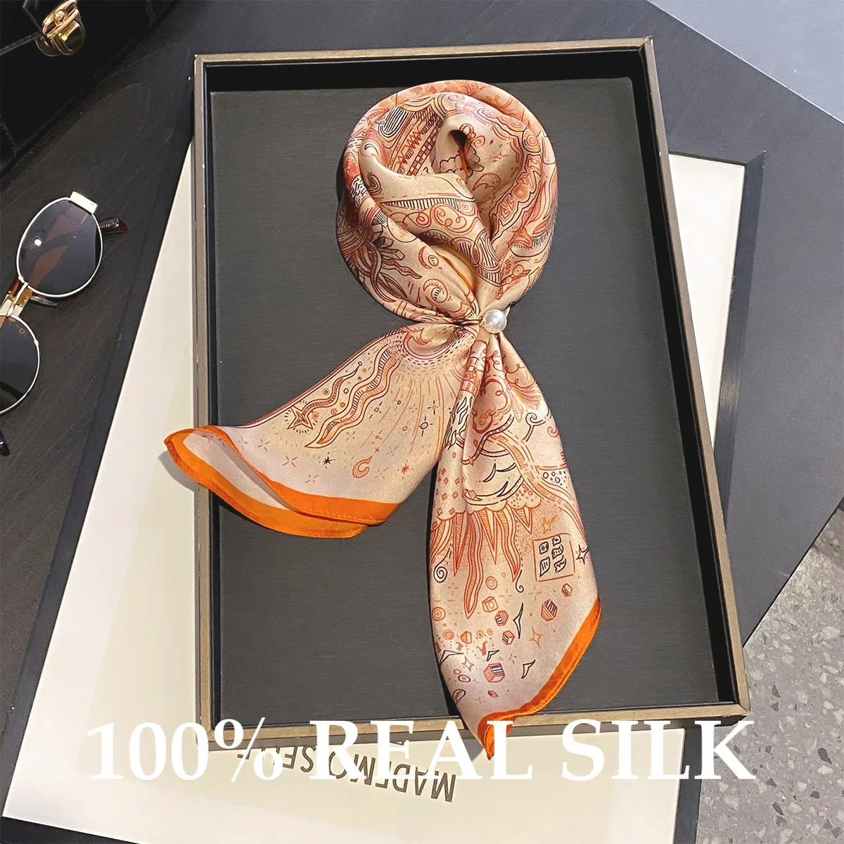 

New 53*53cm Scarves 100% Pure Silk Scarf Women Neck Hair Band Foulard Square Headband Fashion Print Neckerchief Bandana Echarpes