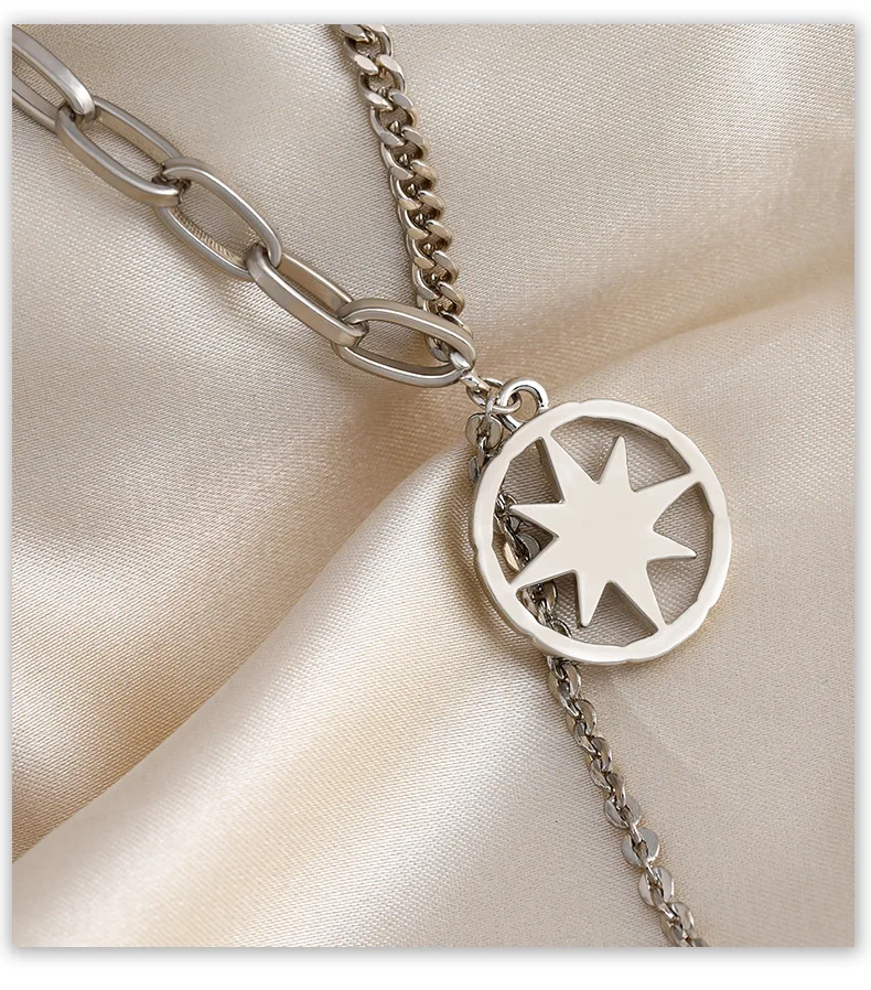 قلادة جديدة مثمنة على شكل نجمة، كلاسيكية، سلسلة متوسطة شرابة، سلسلة الترقوة النسائية