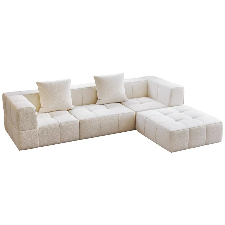 Household Sofa Furniture White Reversible Chaise Modern 4 Seats Modular Couch Sofa Set