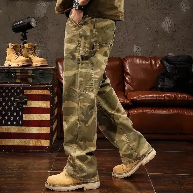 

Camouflage Workwear Jeans Men's High Street Cool Loose Straight Leg Casual Long Pants Youth Faion Straight Tube Trousers