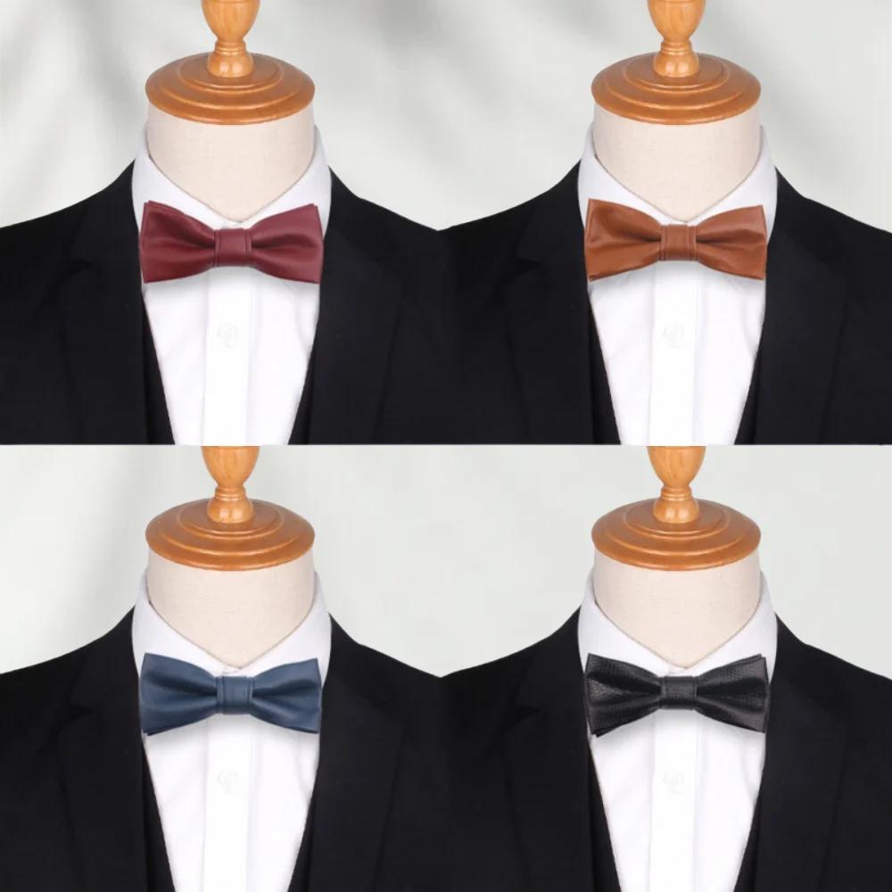

Simple Solid Color PU Leather Bow Tie Soft Adjustable Men Necktie Creative Textured Retro Cravat Business