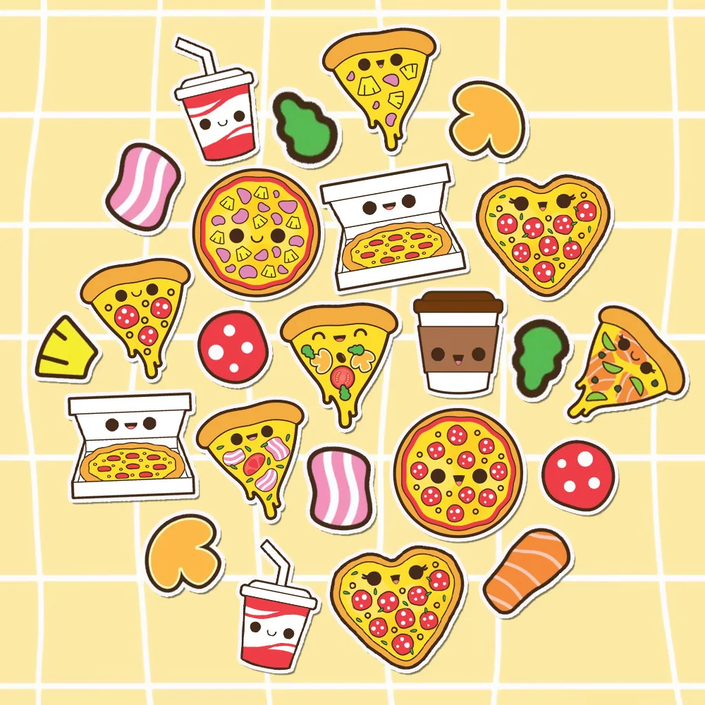 30 Stuks Kawaii Pizza Stickers Diy Zelfklevende Planner Sticker Voor Dagboek, Notebook, Kalender, Laptop, Gitaar