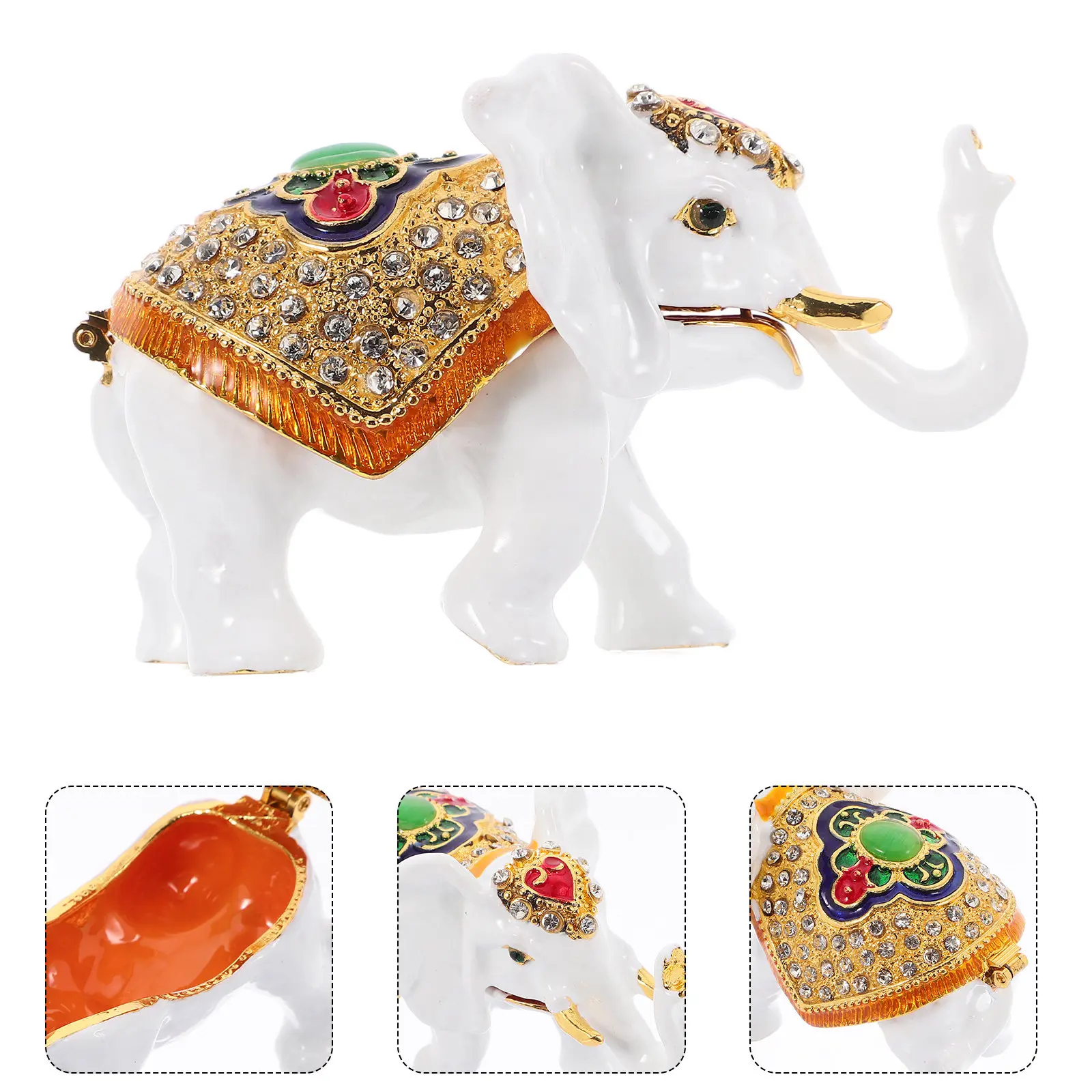 

Lucky Elephant Enamel Jewelry Box Hand-Painted Metal Trinket Box Multifunctional Ring Necklace Organizer Decorative Desk