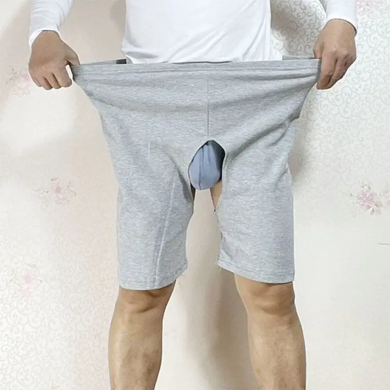 Elderly Open-Crotch Pants Men Women OLD Summer Shorts Incontinence Care Underwear Thin Cotton Bed Paralysis Boxers Pants Brief