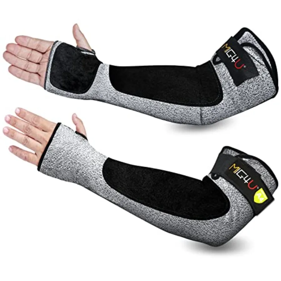 

Cut Resistant Sleeves with Leather Patches Arm Safety Protection for Men and Women Thin Skin Anti Puncture Level 5 Protective A