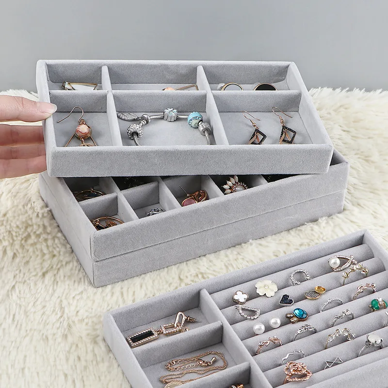 Soft Velvet Stackable Jewelry Tray Case Ring Earrings Necklace Display Holder Storage Box Portable Jewellery Organizer Dropship