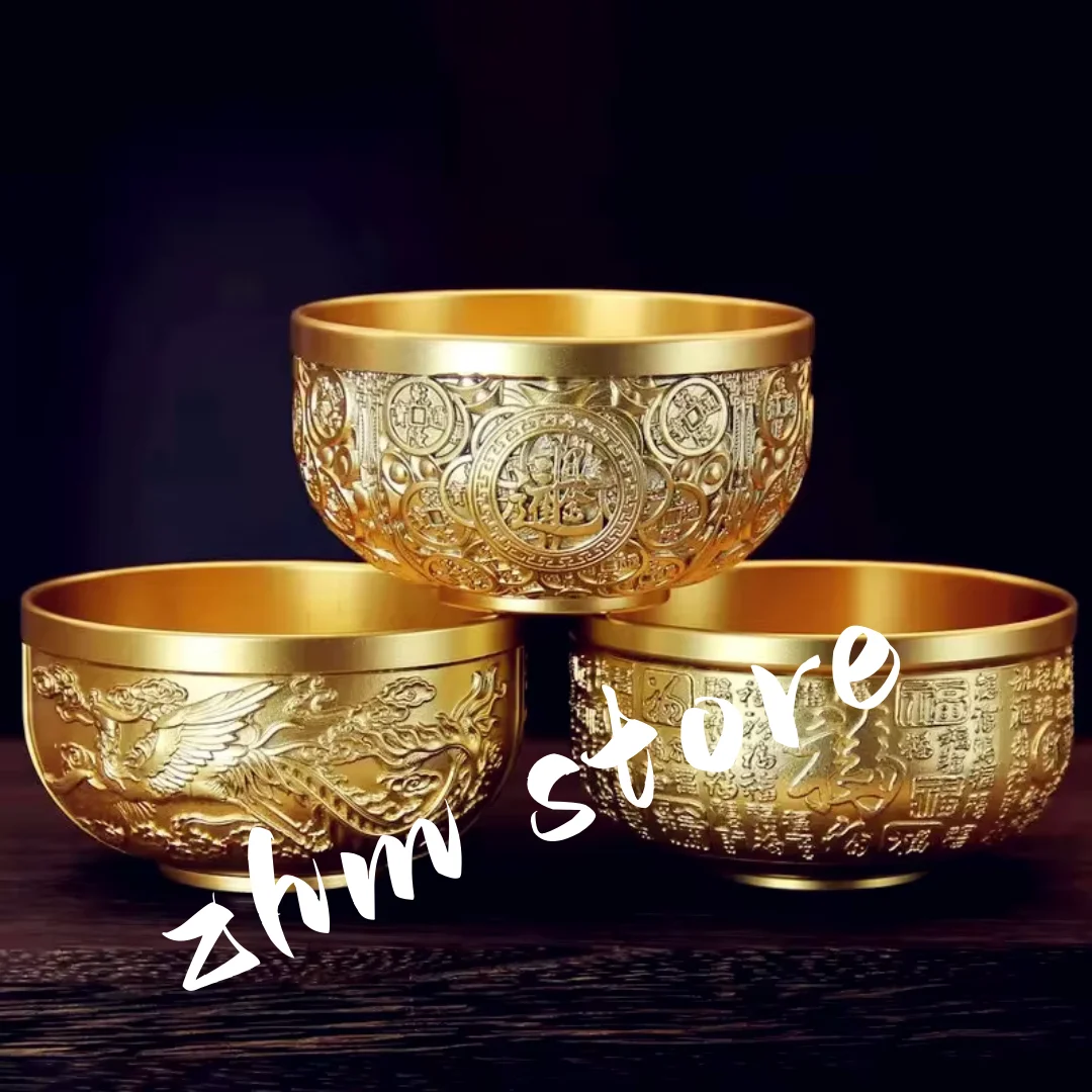 

Engrave Bronze Copper Drinking Bowl Auspicious Tibetan Holy Water Milk Tea Cup Golden Buddhist 10 cm Bowl Home's Gift Decorative