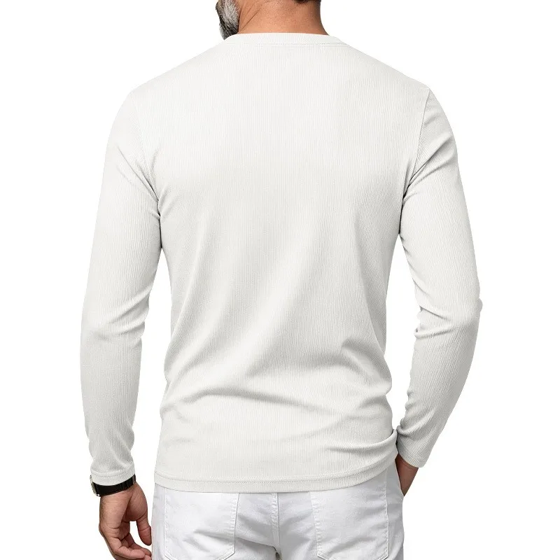 Herren Einteiliges Herbst- und Winter-Unterhemd mit V-Ausschnitt, Lässiges Loses Strick-Langarm-T-Shirt, Weiches und Dehnbares Basic-Layering-Oberteil – Detail 4