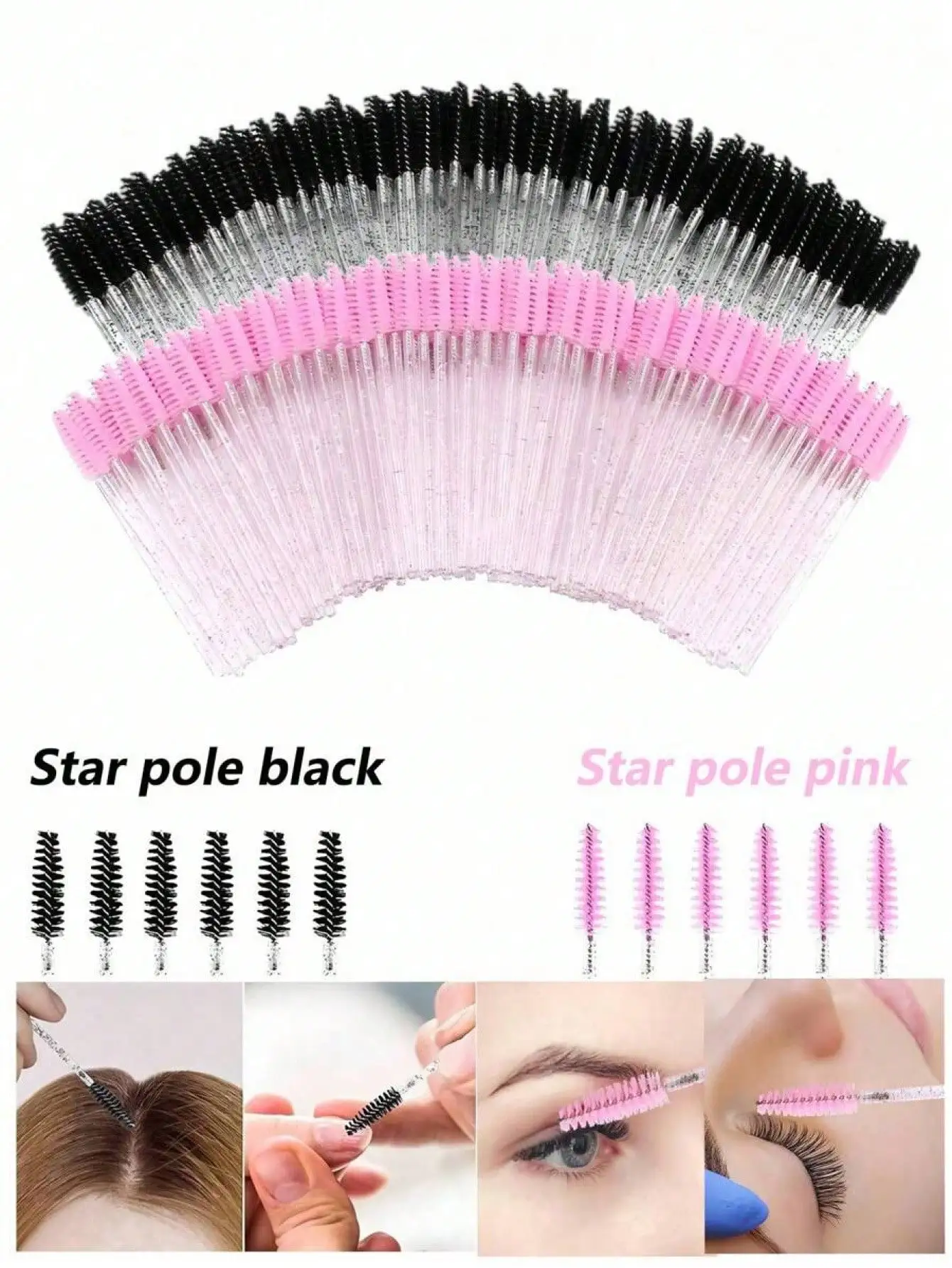 500pcs/200pcs/100pcs/50pcs/10pcs/1pc Disposable Mascara Brushes, Nylon Bristle Eyelash Brushes (Size S), Unscented Eyebrow Extender (With ABS Plastic Handle), Suitable For Neutral Skin - Pink And Black Brush Set, Eyebrow Brush, Eyeshadow Brush, Makeup