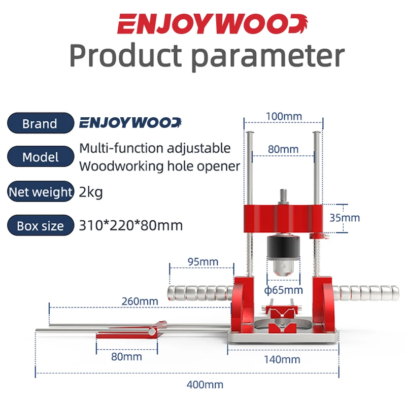 Imagem -04 - Alumínio Alloy Woodworking Drill Locator com Escala Preciso Posicionador Guia de Broca Passador Jig Perfurador Faça Você Mesmo Home Tool