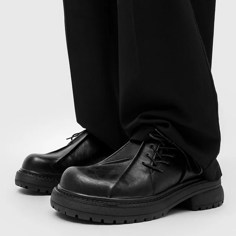 

men's fashion hip hop rock plaform shoes designer natural leather shoe black trendy sneakers breathable loafers youth footwear