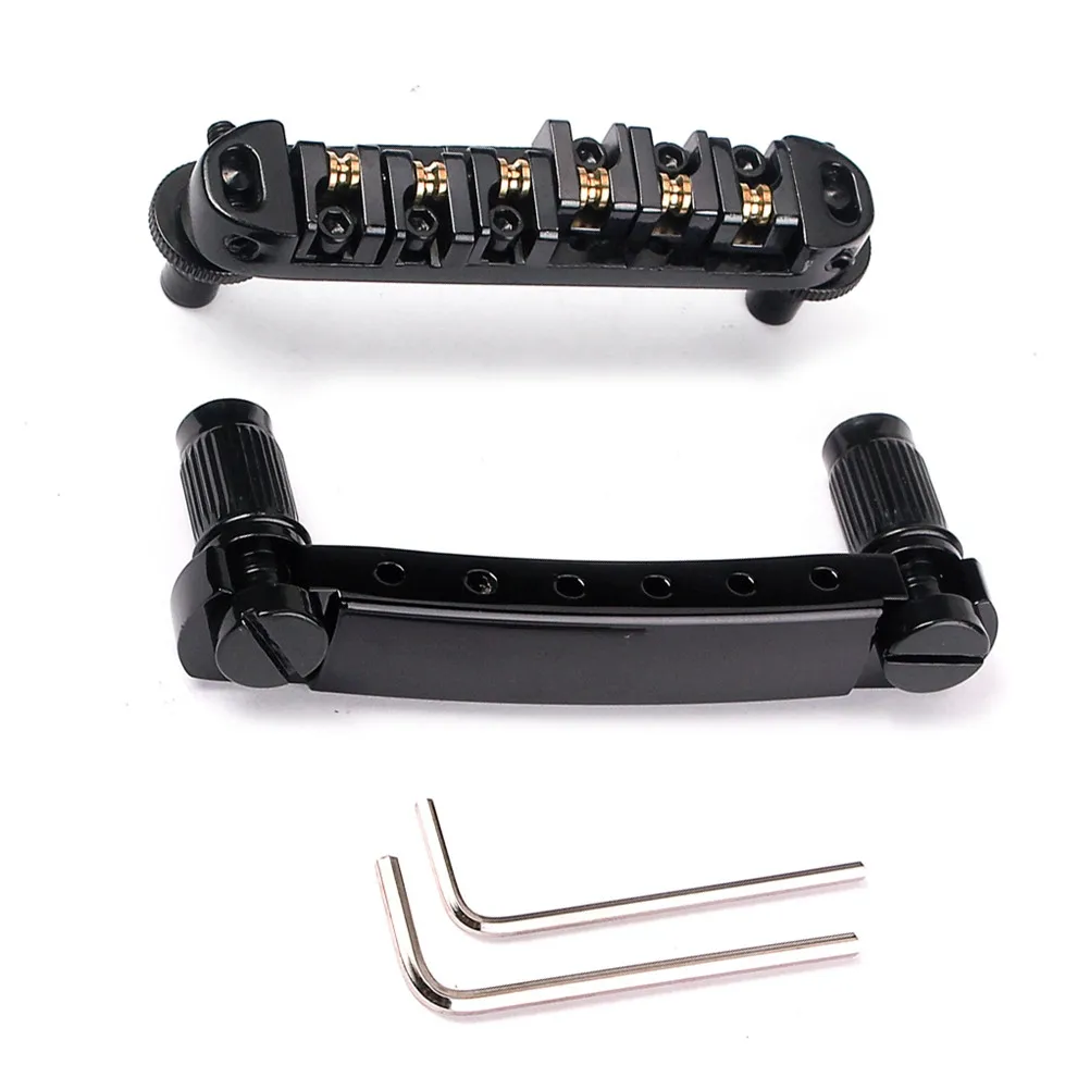 

Roller Saddle Bridge Tailpiece Kit Black Adjustable Studs Wrenches for Style Electric Guitar Replacement Parts DIY Repair