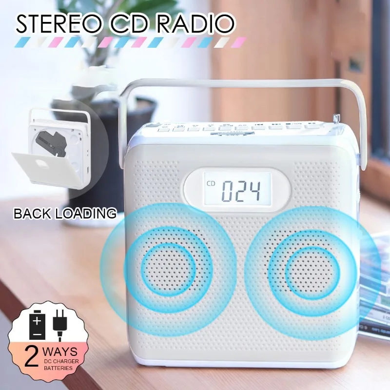 New Portable Versatile Handheld Bluetooth CD Player Speaker Music Album CD Players MP3 Walkman USB FM Radio for Learning Outdoor