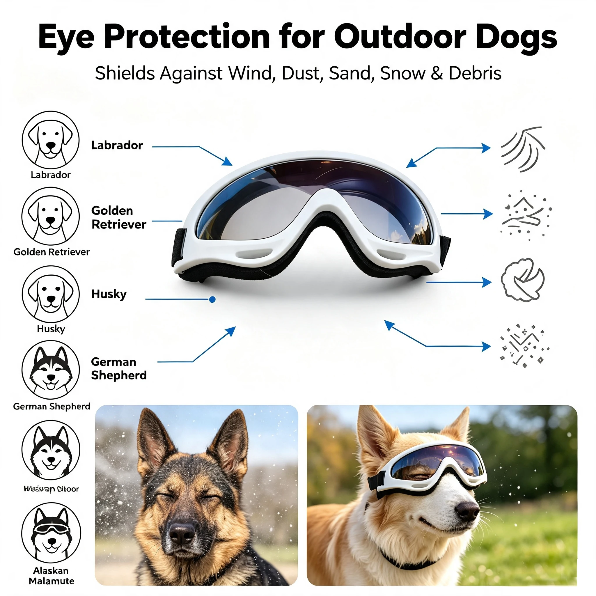 Universal Dog Outdoor Glasses Windproof Adjustable Sunglasses Eye Protector Easy Wear Puppy Glasses for Hiking Cycling