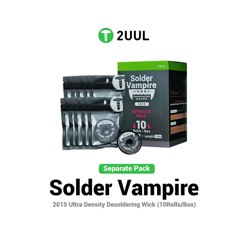 2UUL DW16 2015 Solder Vampire Desoldering Wick High Density Weaving Ultrafast Thermal Conductivity Solder Remover Wire 10pc/pack