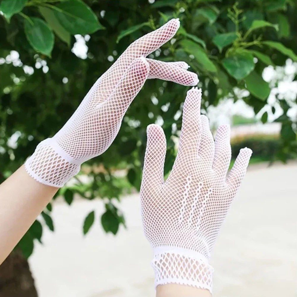 Mesh Lace Gloves for Women, Driving Mittens,Black,White,Tulle,Prom Party,Wedding,Bride,Costume Accessory,Ladies